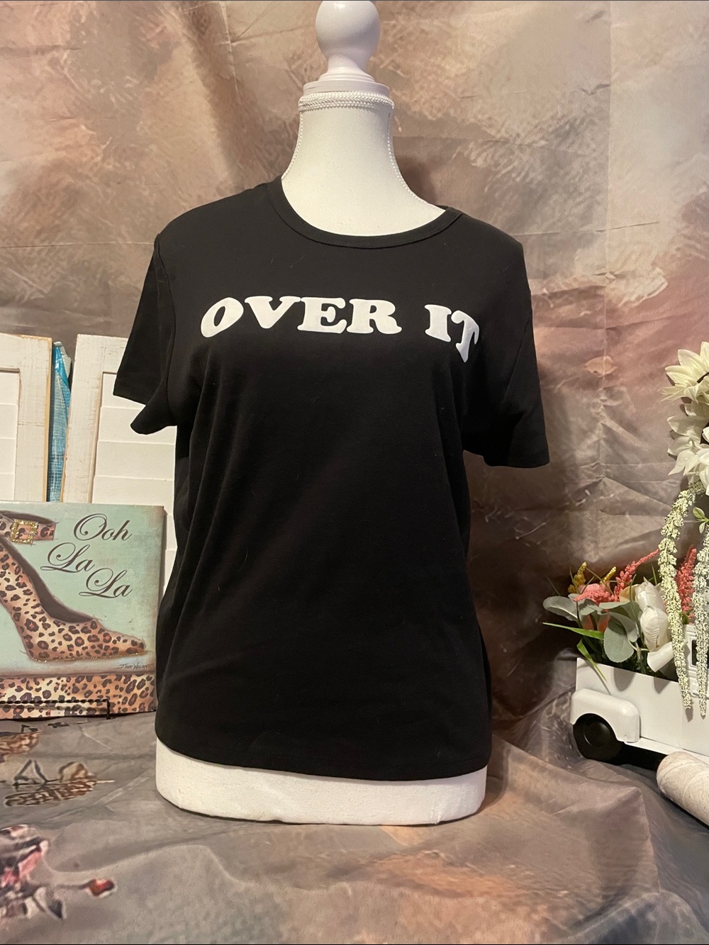 Women's Black 'Over It' Short Sleeve Graphic Tee
